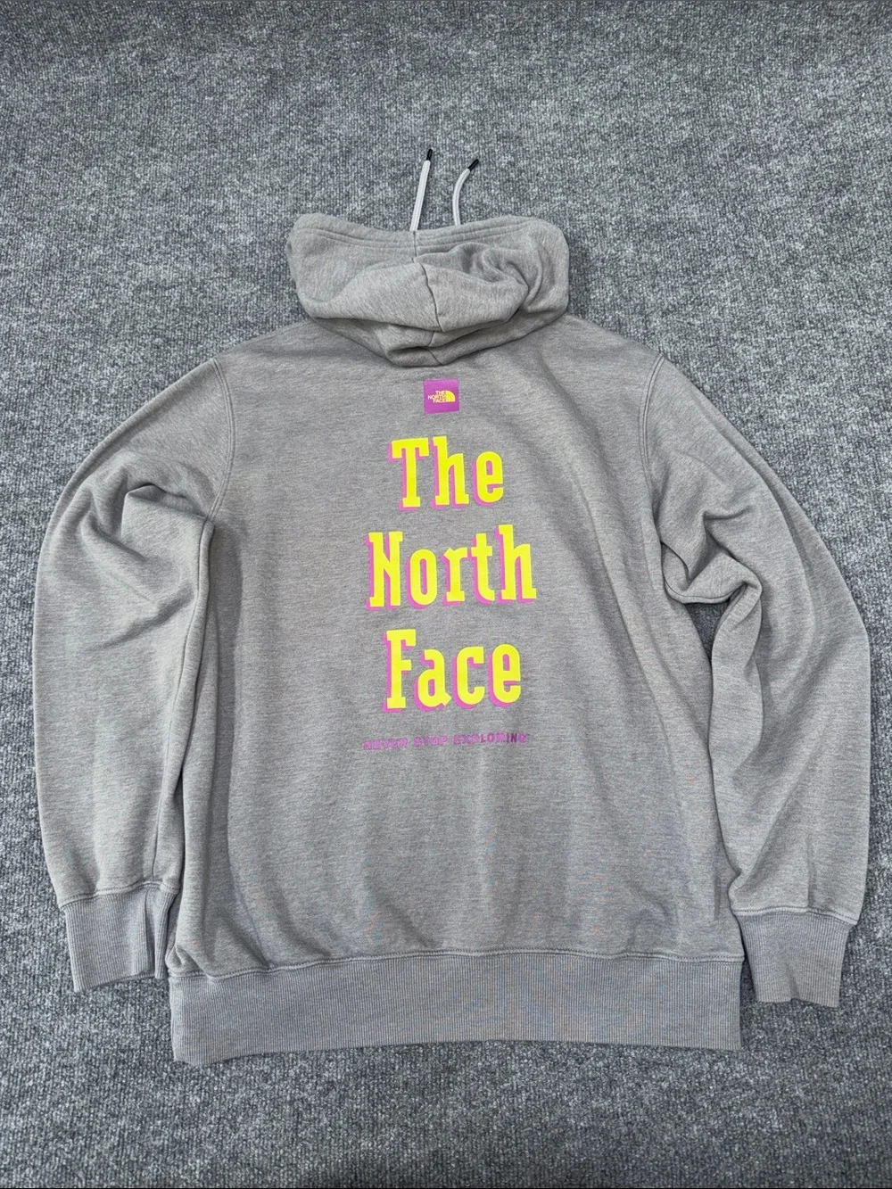 The North Face Gray Hooded Pullover with Pink Logo Patch